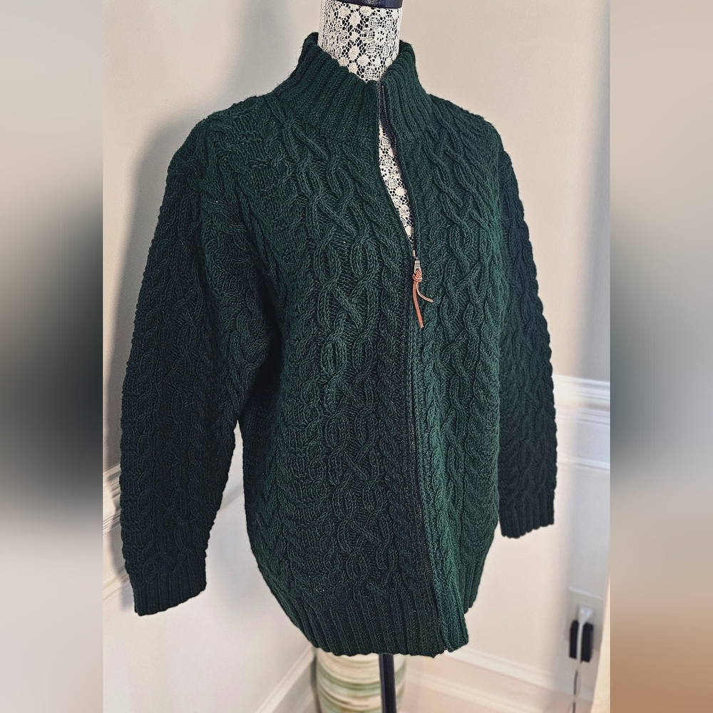 Lauren Ralph Lauren Deep Rich Green  Cardigan Sweater Generous Small P2P 23"